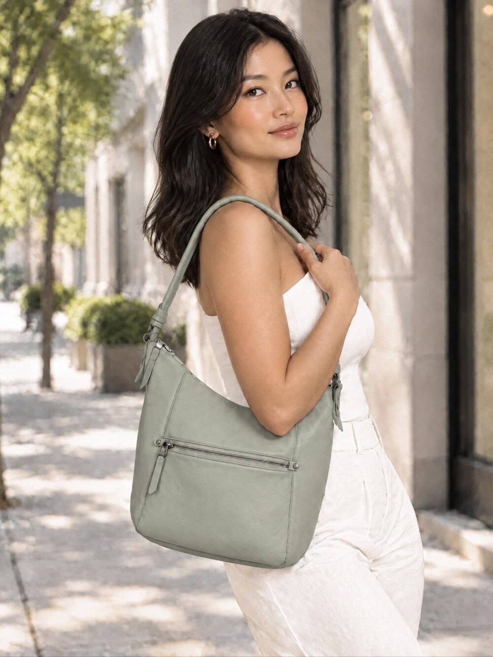 The Sak Sequoia Pebbled Leather Hobo Bag/Purse Soft Mint Green